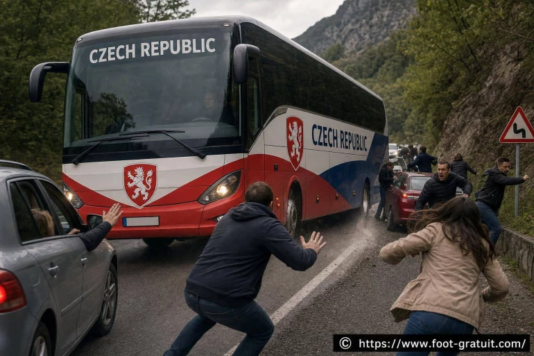 CdM 2026 : le bus de la Tchéquie bloque la circulation sur une route très passagère