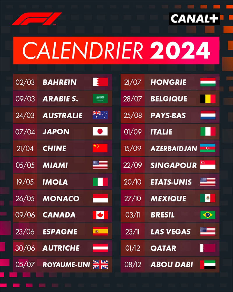 calendrier officiel F1