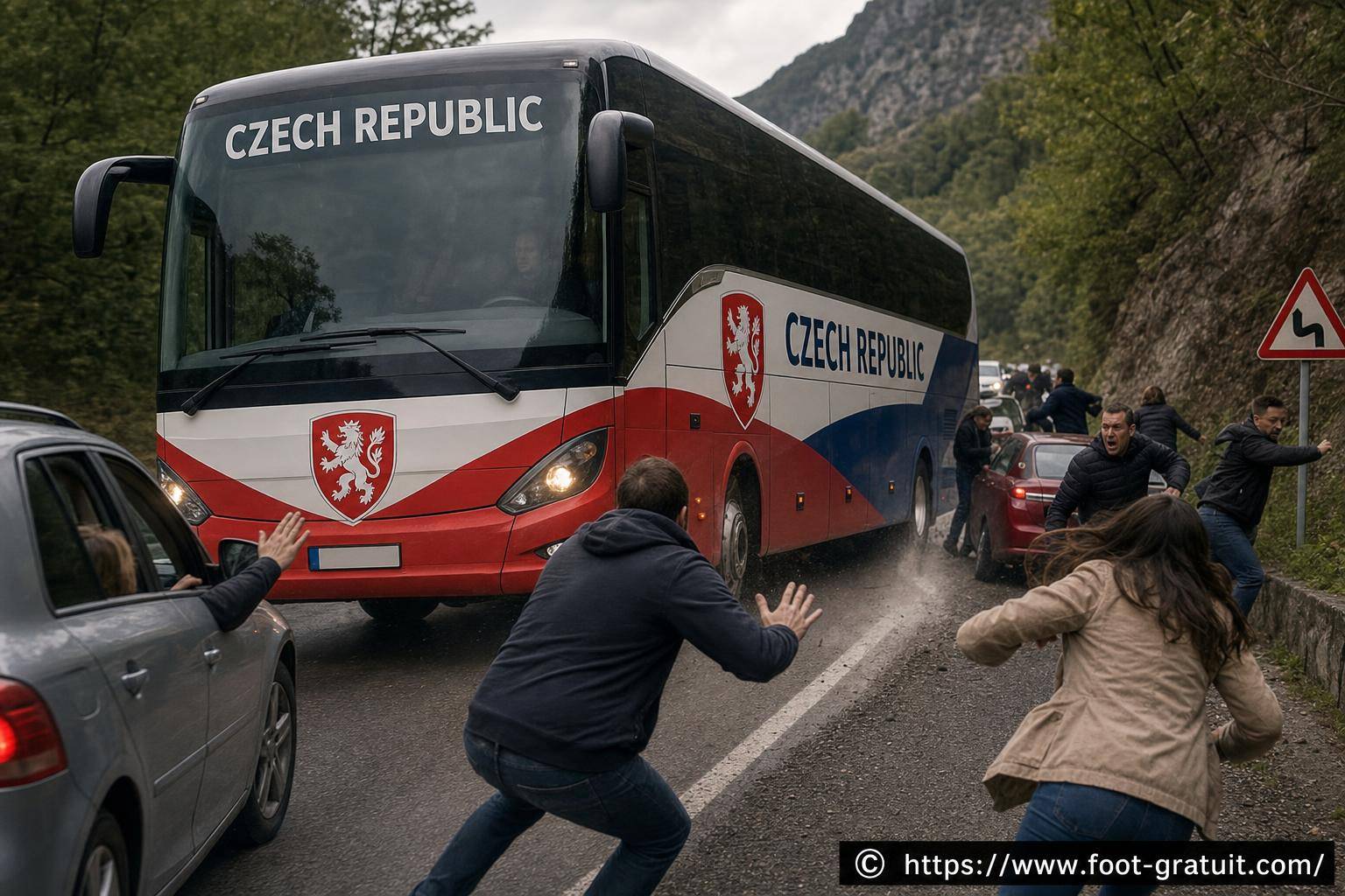 CdM 2026 : le bus de la Tchéquie bloque la circulation sur une route très passagère
